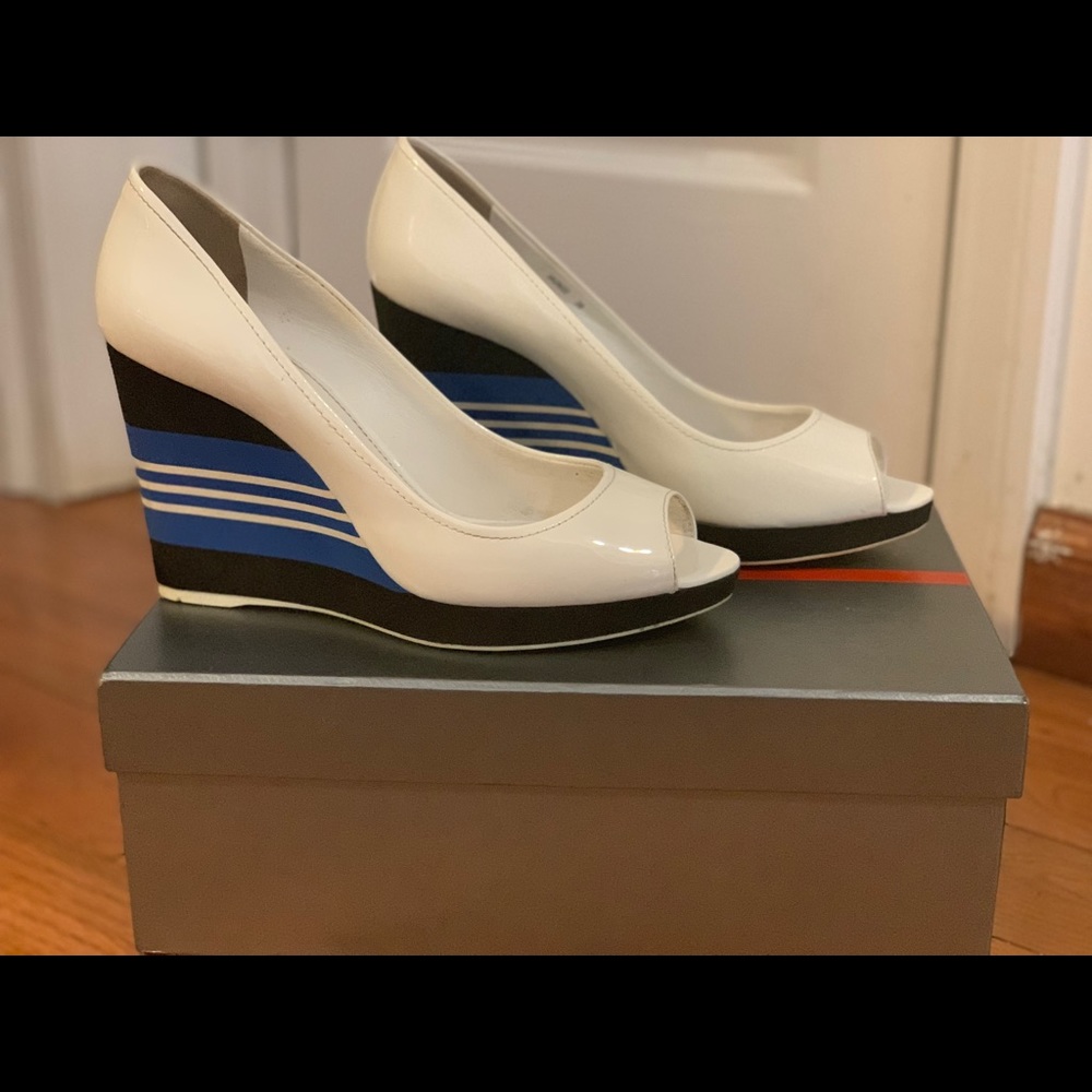 Prada White Wedge Sandal With Open Toes